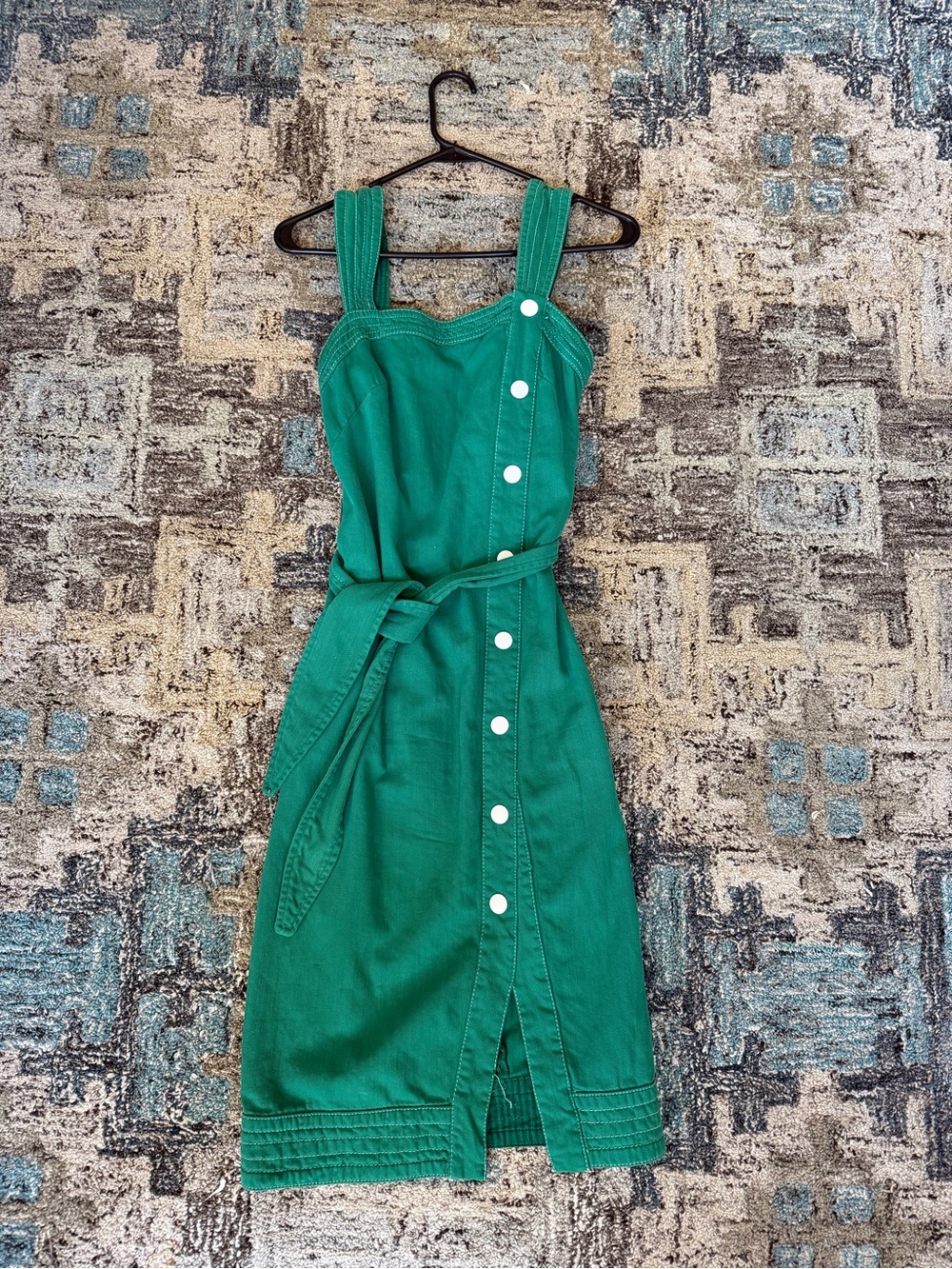 Anthropologie Emerald Green Button-Front Belted Midi Dress